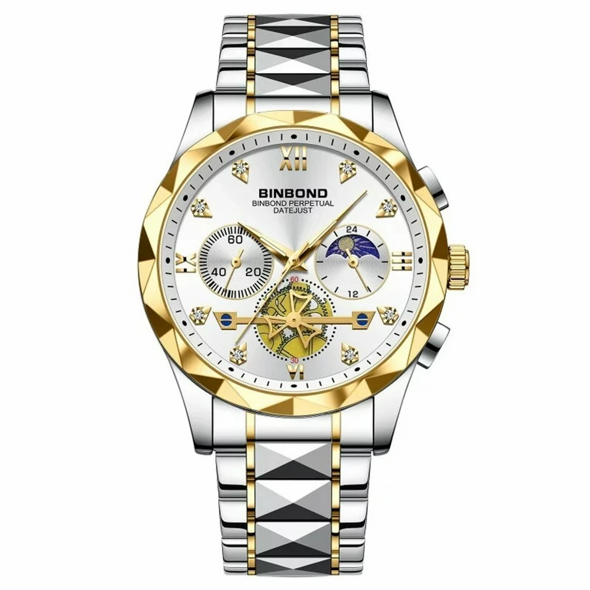 BINBOND CHORNOGARF Toton Ar White Dial Watch FOR MAN + এক পিস ব্যাটারি ফ্রি।