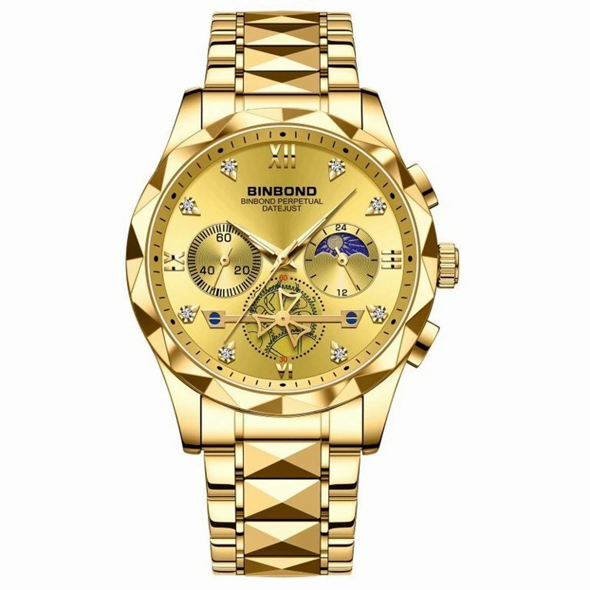 BINBOND Chronograph watch - Full Golden FOR MAN + এক পিস ব্যাটারি ফ্রি।