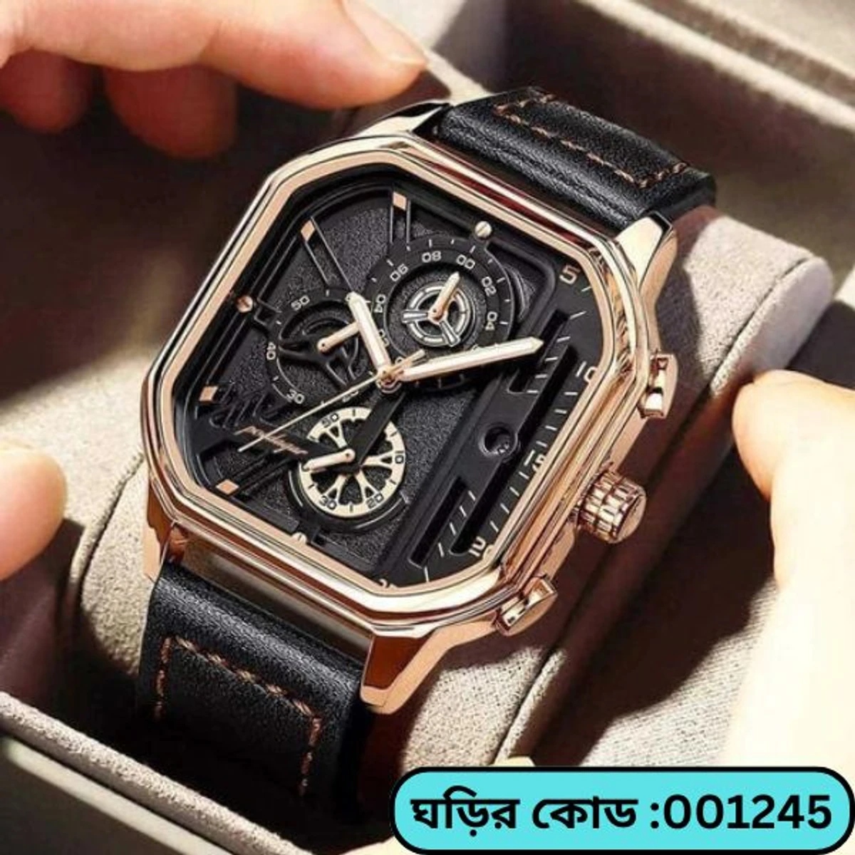 TRSOYE WATCH CODE 628 FASHION WATCH FOR MEN BELT 628 TRSOYE BELT BLACK ROUND GOLDEN COlOR WATCH + এক পিস ব্যাটারি ফ্রি।