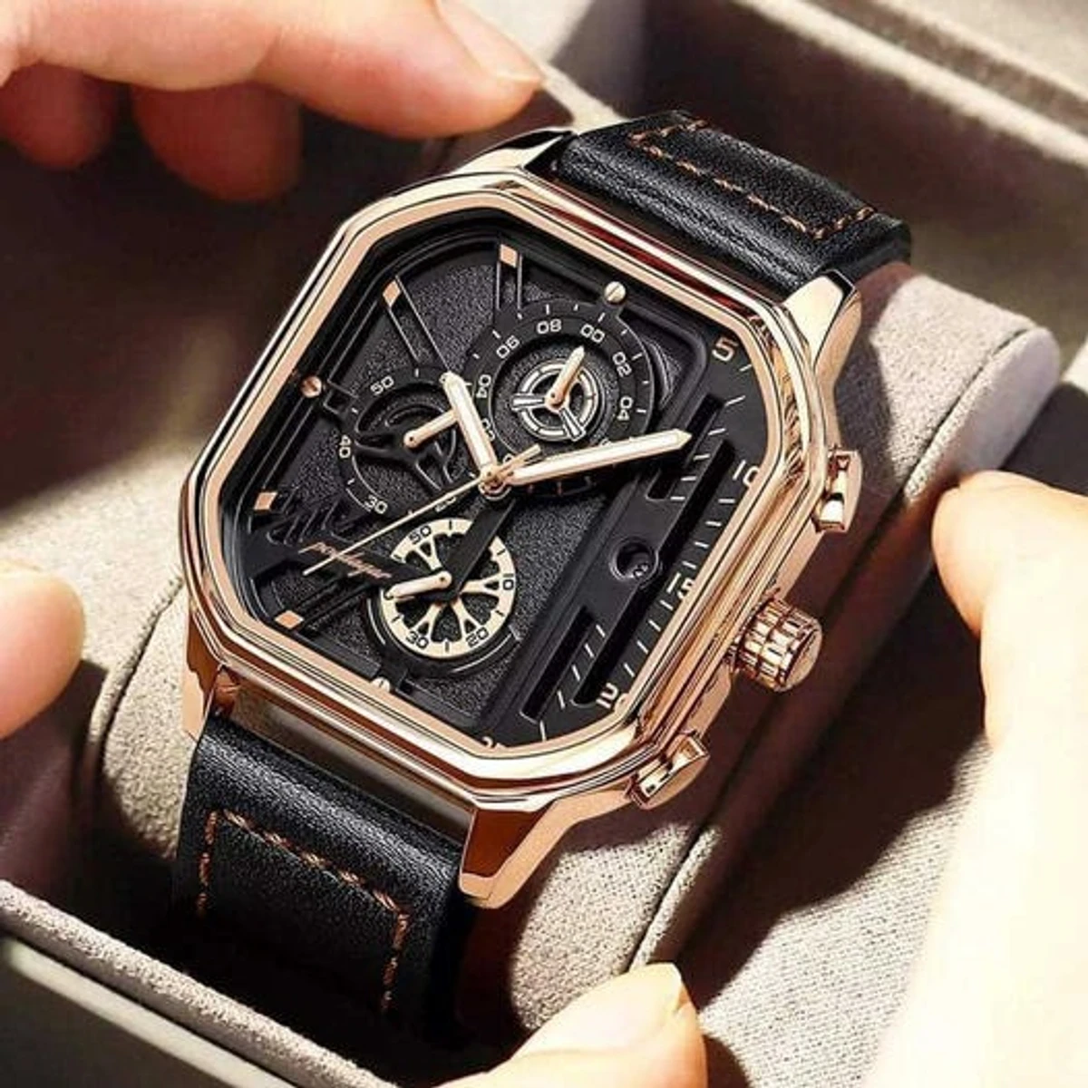 TRSOYE WATCH CODE 628 FASHION WATCH FOR MEN BELT 628 TRSOYE BELT BLACK ROUND GOLDEN COlOR WATCH + এক পিস ব্যাটারি ফ্রি।