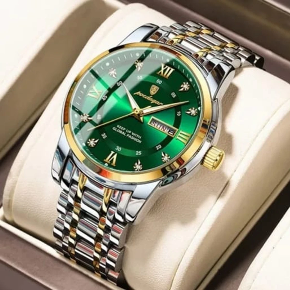 Poedagar Watch Model 936 Clone Watch For Men Stainless Steel Watches Toton ar Dial Green + এক পিস ব্যাটারি ফ্রি।