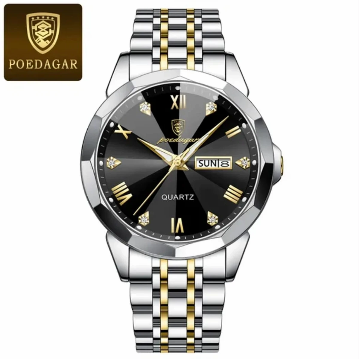 Luxury Men Watches Poydagor MODEL 810 Toton Ar Dial Black COLOUR WATCH MAN + এক পিস ব্যাটারি ফ্রি।