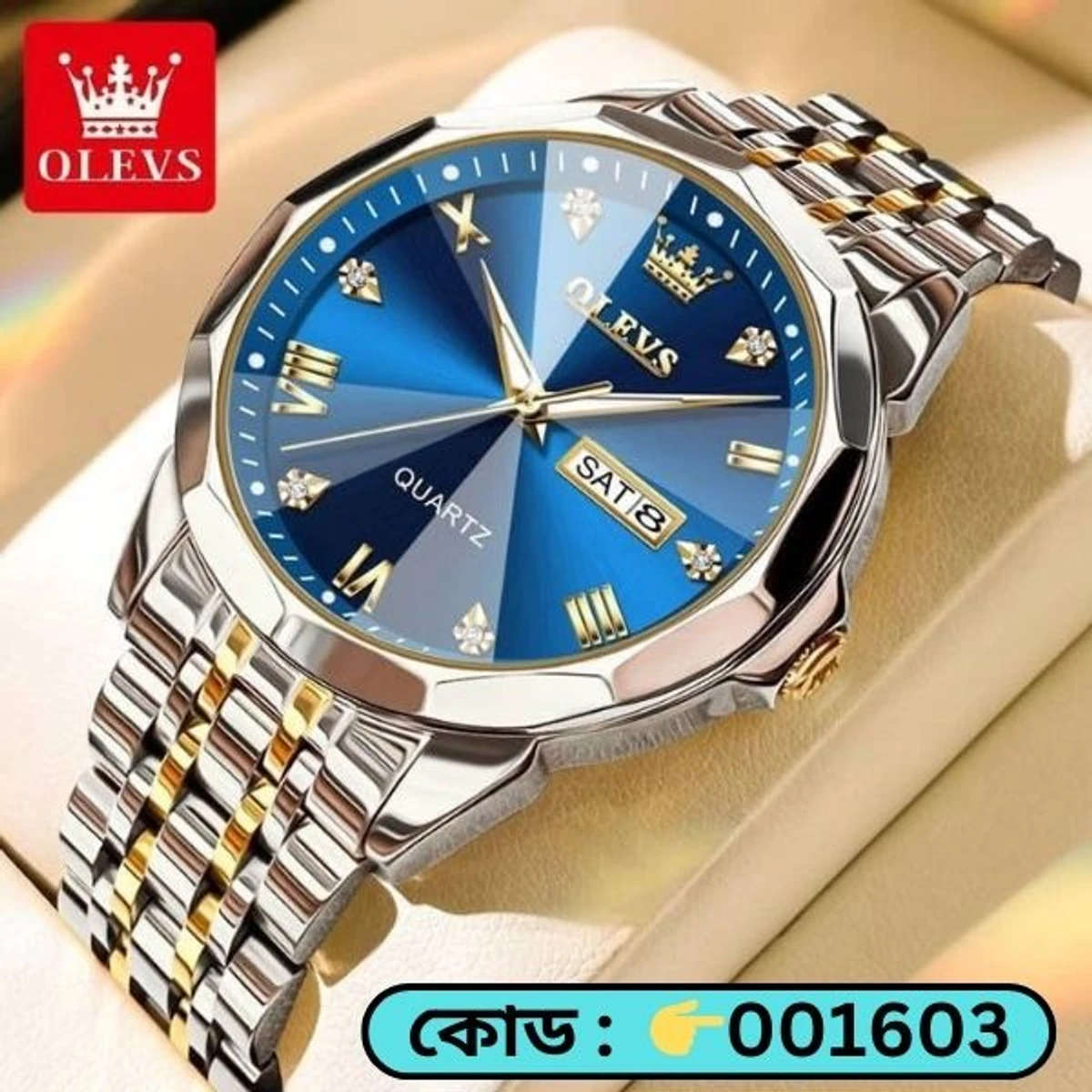 OLEVS MODEL 9931 Watch for Men Stainless Steel Watches - 9931 TOTON AR DIAL BLUE - MAN WATCH LOCK PUSH + এক পিস ব্যাটারি ফ্রি।