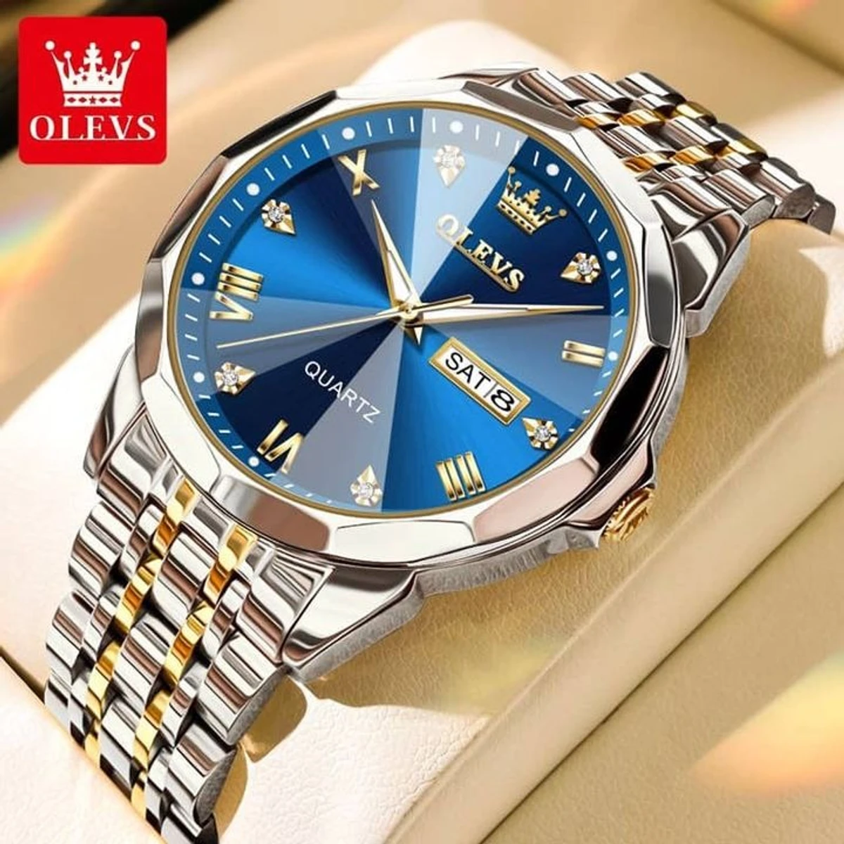 OLEVS MODEL 9931 Watch for Men Stainless Steel Watches - 9931 TOTON AR DIAL BLUE - MAN WATCH LOCK PUSH + এক পিস ব্যাটারি ফ্রি।
