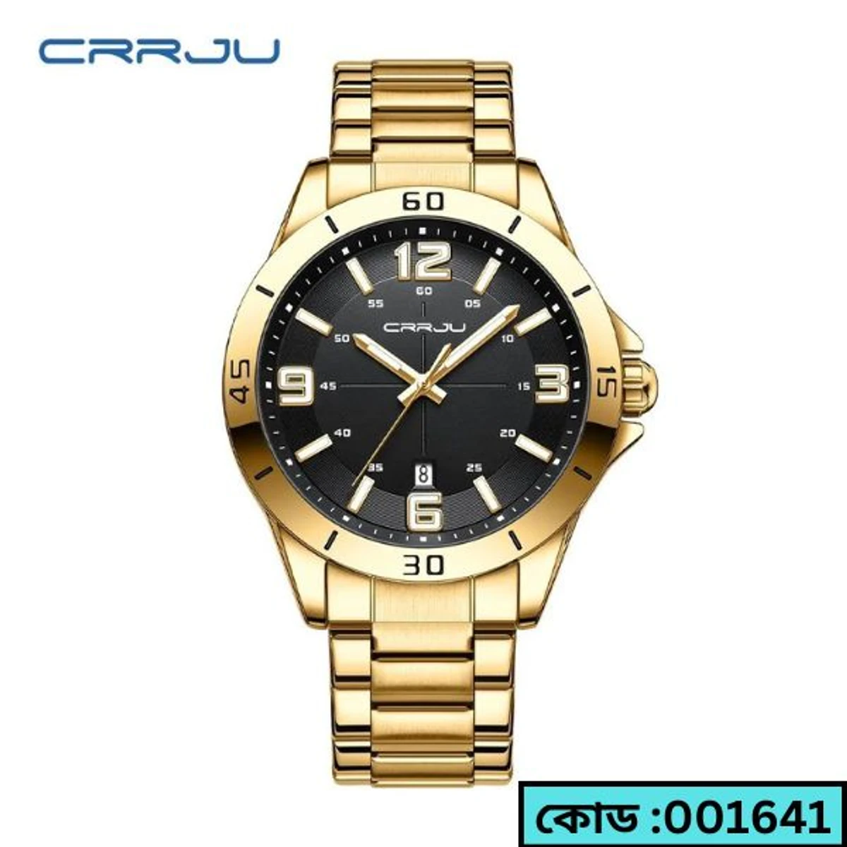 CRRJU MODEL 5003 Man’s Premium Quality Watch Golden Chain Dial Black Cooler Man Watch Date Shoho + এক পিস ব্যাটারি ফ্রি।