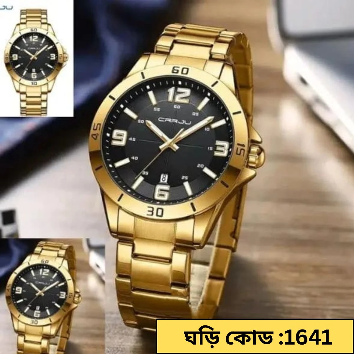 CRRJU MODEL 5003 Date Shoho Golden Chain Dial Black Cooler Man Watch Man’s Premium Quality Watch h