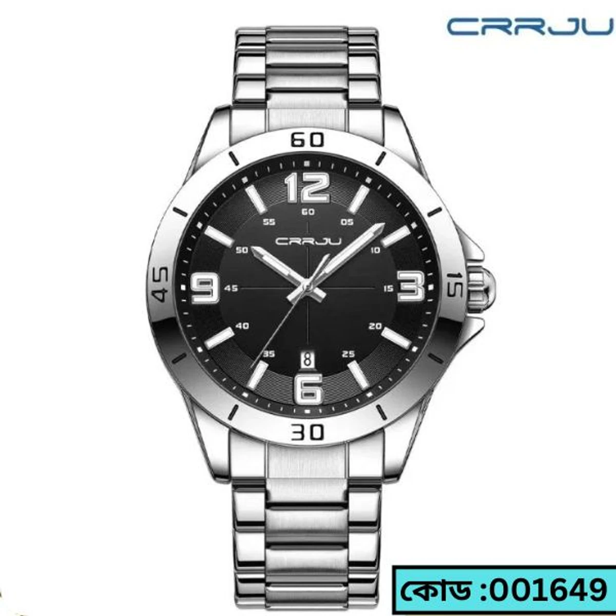CRRJU MODEL 5003 Man’s Premium Quality Watch Silver Chain Dial Black Cooler Man Watch Date Shoho + এক পিস ব্যাটারি ফ্রি।