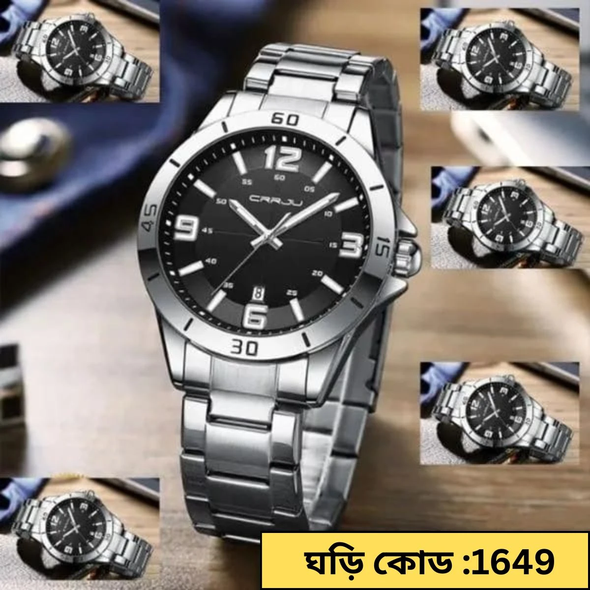 CRRJU MODEL 5003  Silver Chain Dial Black Cooler Man Watch Date Shoho Man’s Premium Quality Watch