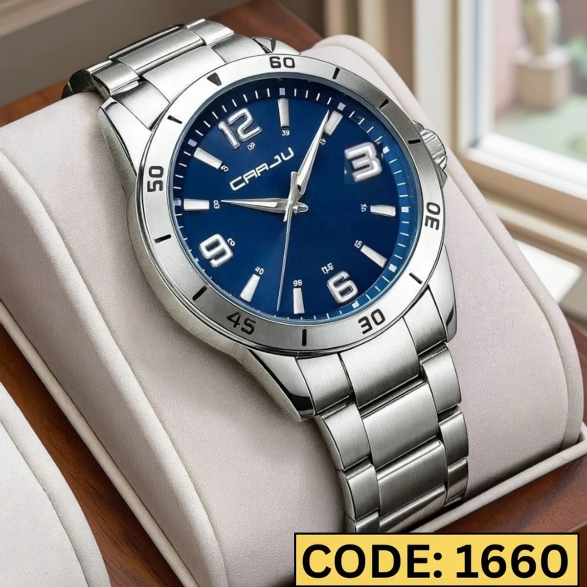 CRRJU MODEL 5003 Man’s Premium Quality Watch Silver Chain Dial Blue Cooler Man Watch