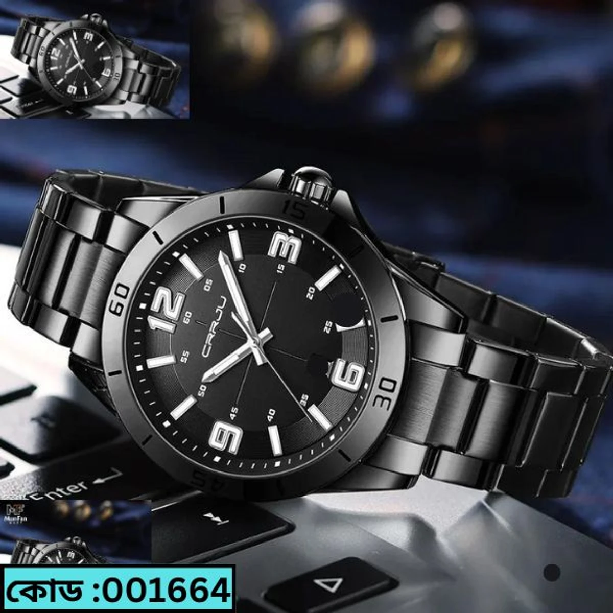 CRRJU MODEL 5003 Man’s Premium Quality Watch Full Black Cooler Man Watch + এক পিস ব্যাটারি ফ্রি।
