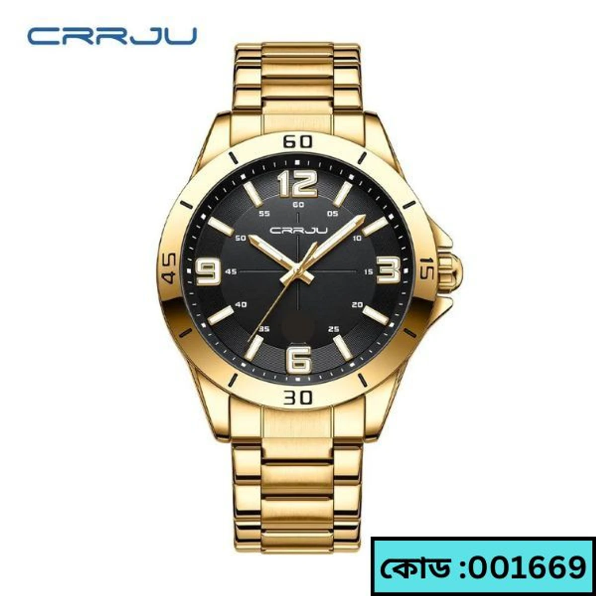 CRRJU MODEL 5003 Man’s Premium Quality Watch Golden Chain Dial Black Cooler Man Watch + এক পিস ব্যাটারি ফ্রি।
