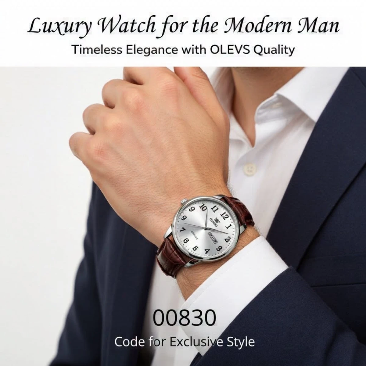 OLEVS WATCH MODEL 5535  BELT BROWN DIAL WHITE COLOUR WATCH FOR MAN  + এক পিস ব্যাটারি ফ্রি