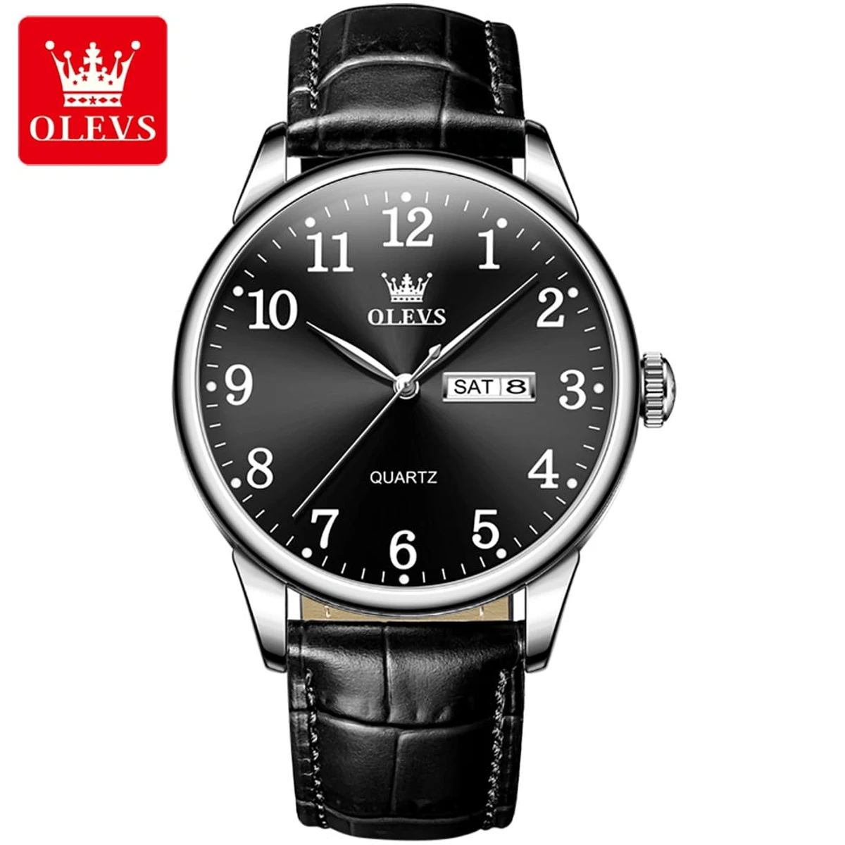 OLEVS WATCH MODEL 5535 FASHION WATCH FOR MEN BELT BLACK DIAL BLACK COLOUR WATCH - MAN WATCH -DATE OR BAR SHOHO + এক পিস ব্যাটারি ফ্রি।