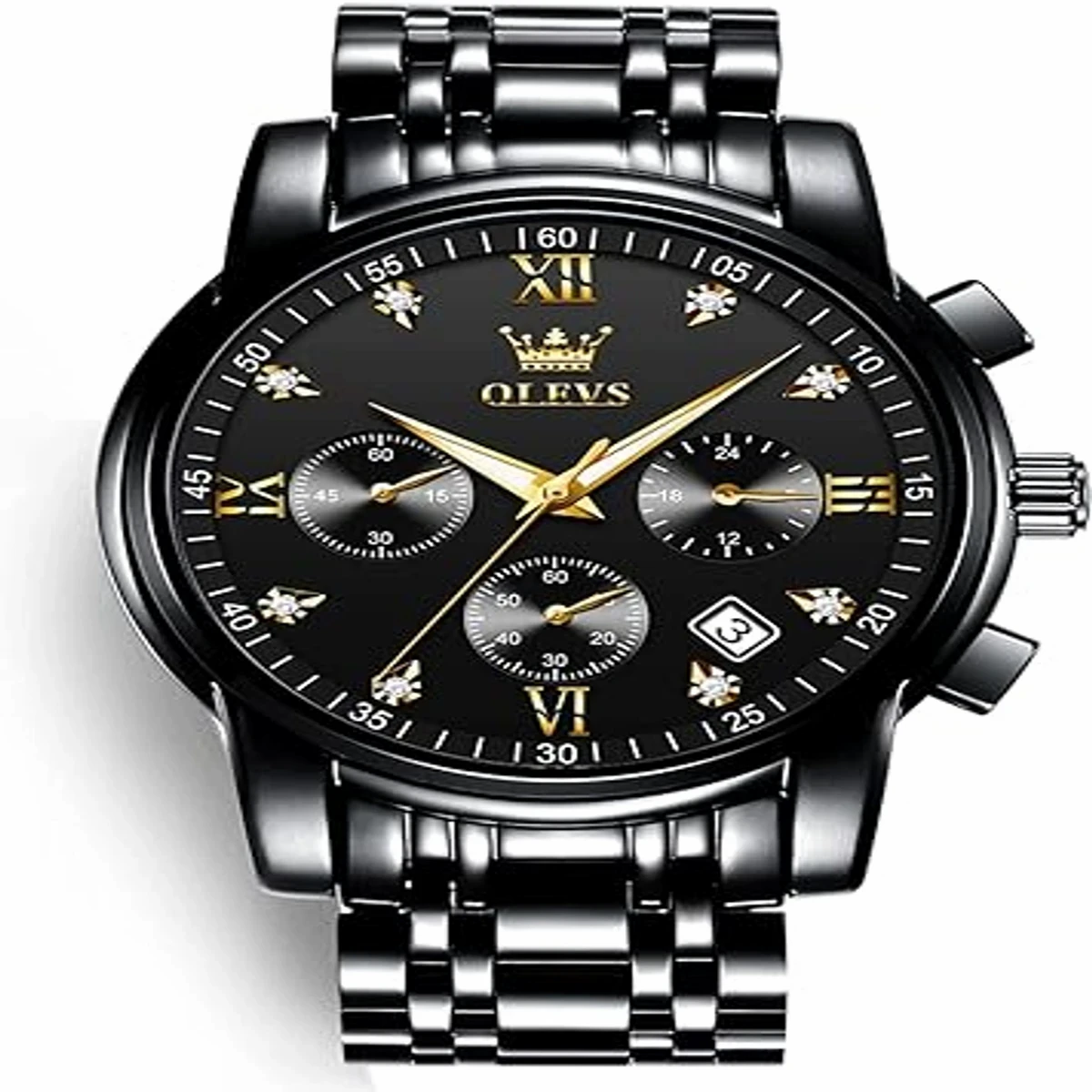 OLEVS MODEL 2858 Watch for Men Stainless Steel Watches - 2858 Full BLACK COOLER WATCH - MAN WATCH + এক পিস ব্যাটারি ফ্রি।