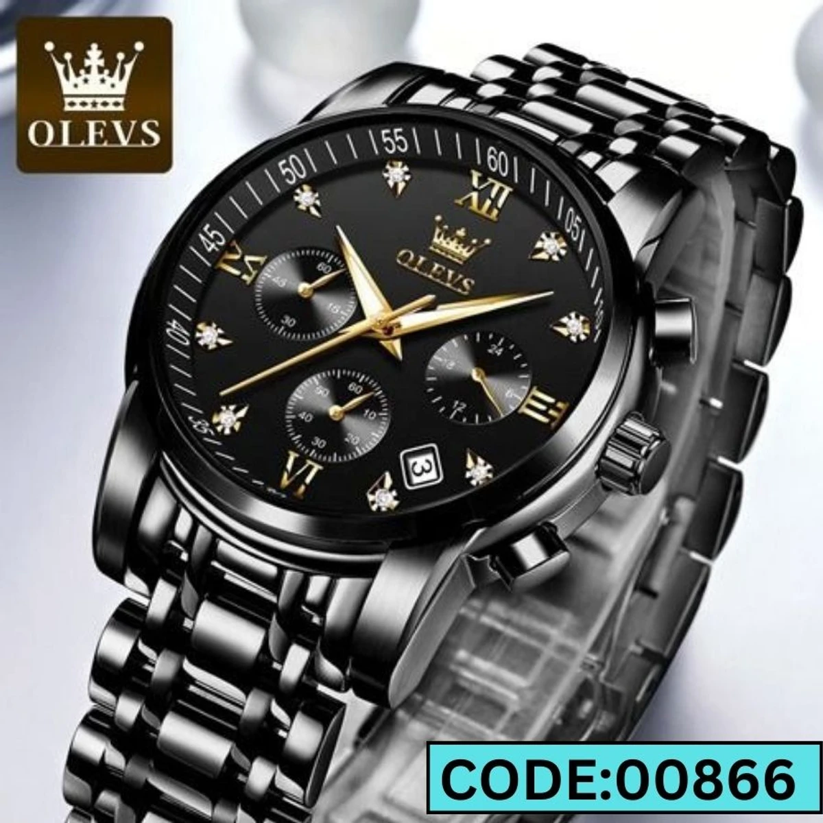 OLEVS MODEL 2858 Watch for Men Stainless Steel Watches - 2858 Full BLACK COOLER WATCH - MAN WATCH  + এক পিস ব্যাটারি ফ্রি।