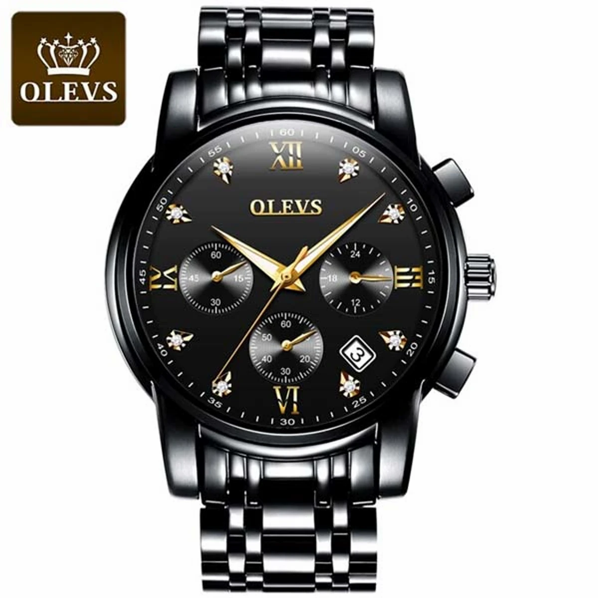 OLEVS MODEL 2858 Watch for Men Stainless Steel Watches - 2858 Full BLACK COOLER WATCH - MAN WATCH + এক পিস ব্যাটারি ফ্রি।