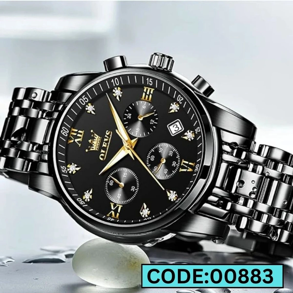 OLEVS MODEL 2858 Watch for Men Stainless Steel Watches - 2858 Full BLACK COOLER WATCH - MAN WATCH + এক পিস ব্যাটারি ফ্রি।