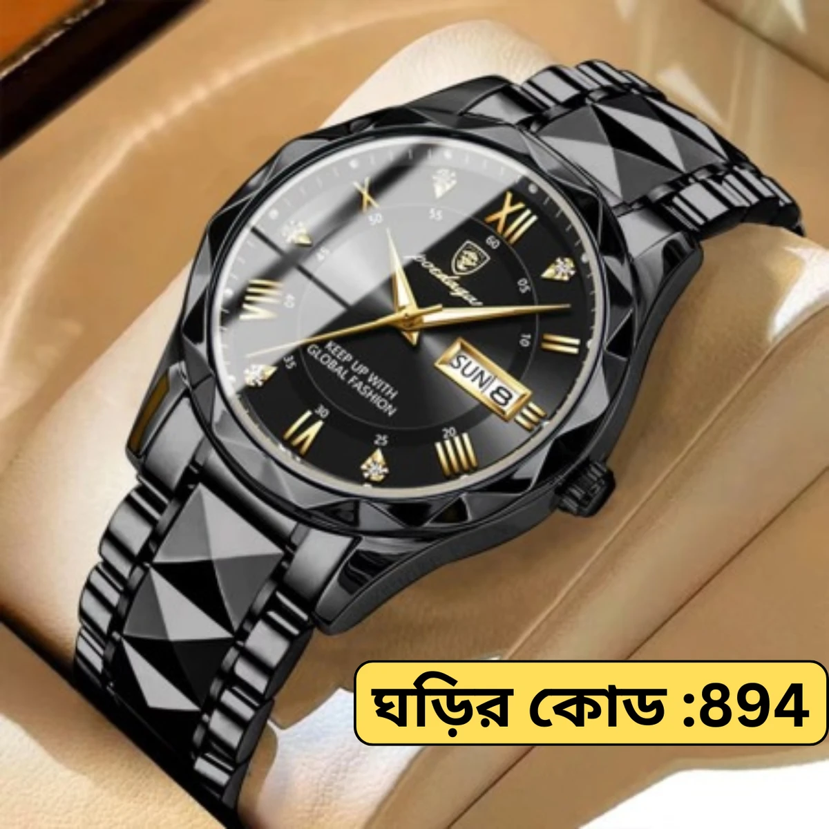 CHAIN DIMOND CARD DEGAIN POEDAGAR WATCH MODEL 615  FULL BLACK COLOUR WATCH  + এক পিস ব্যাটারি ফ্রি।