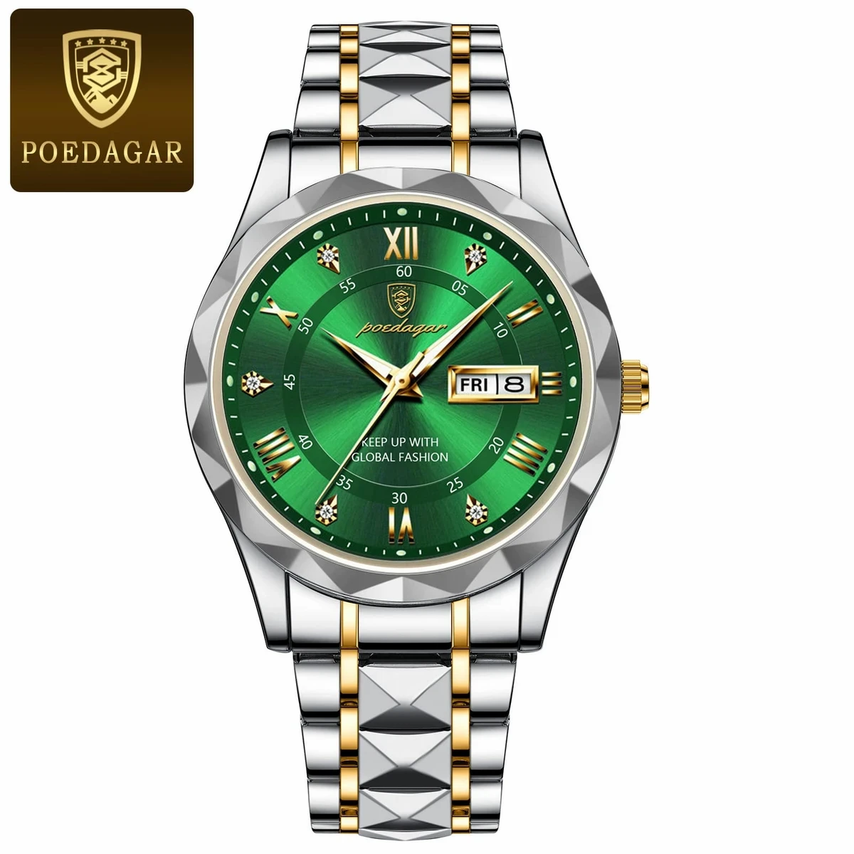 POEDAGAR WATCH  MODEL 615 WATCH BUTTERFLY LOCK  Toton ar Dial Green + এক পিস ব্যাটারি ফ্রি।