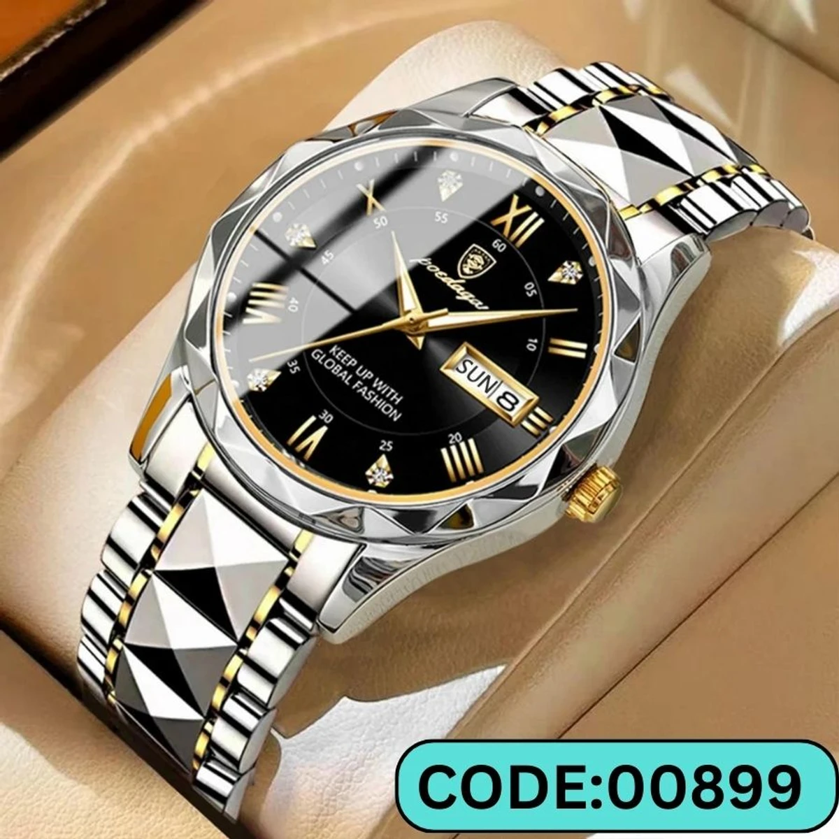 POEDAGAR WATCH MODEL 615 BUTTERFLY LOCK  Toton ar dial black colour  + এক পিস ব্যাটারি ফ্রি।