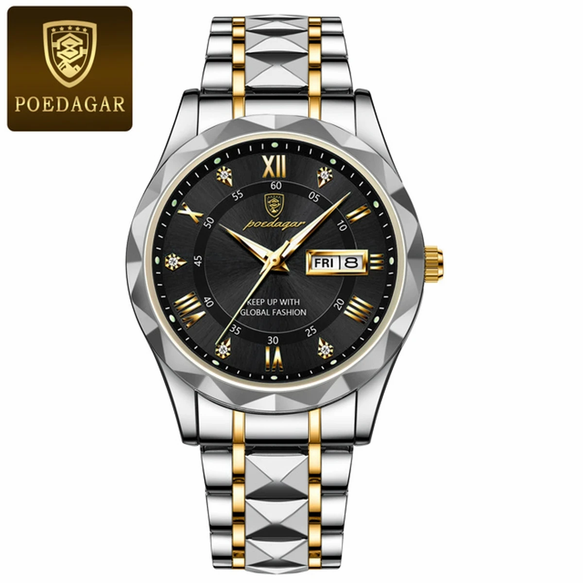POEDAGAR WATCH MODEL 615 BUTTERFLY LOCK  Toton ar dial black colour  + এক পিস ব্যাটারি ফ্রি।