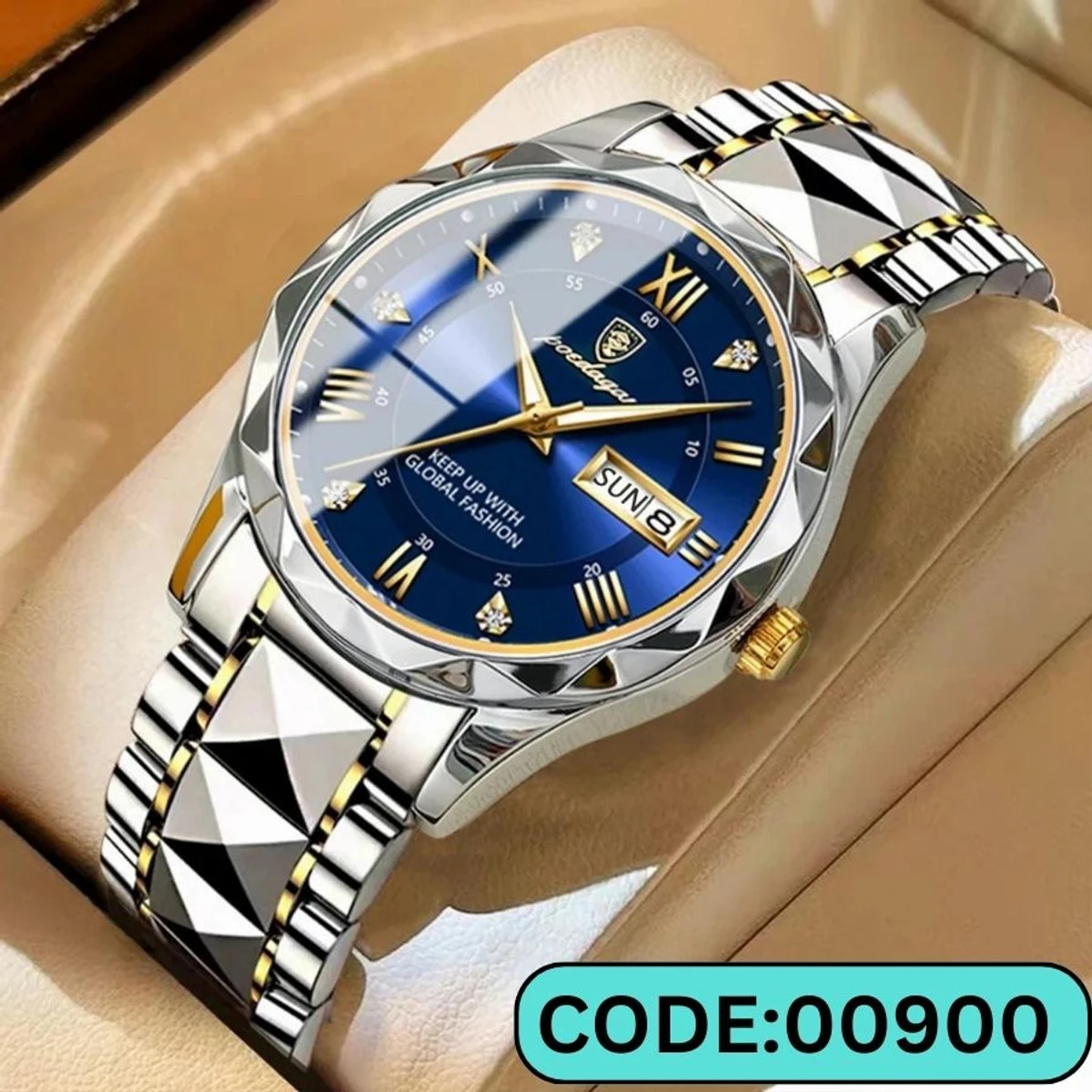 POEDAGAR MODEL 615 WATCH BUTTERFLY LOCK Toton Ar Dial Blue +  এক পিস ব্যাটারি ফ্রি।