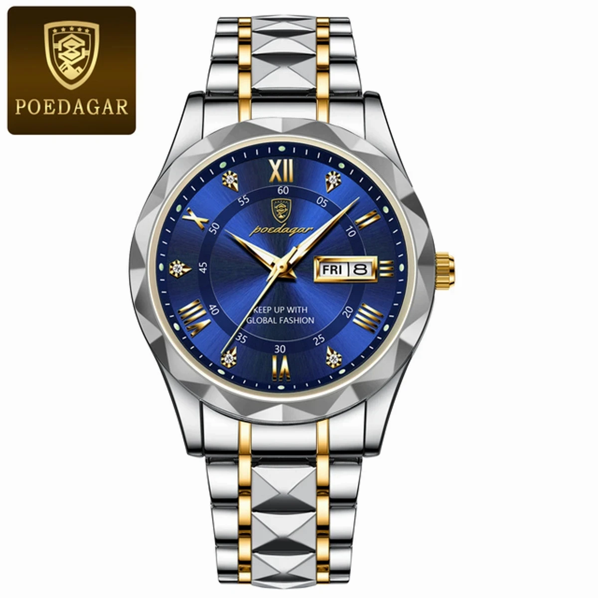 POEDAGAR MODEL 615 WATCH BUTTERFLY LOCK Toton Ar Dial Blue +  এক পিস ব্যাটারি ফ্রি।