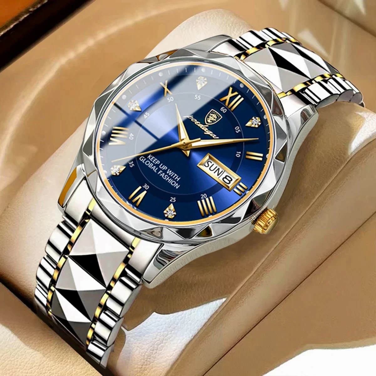 POEDAGAR MODEL 615 WATCH BUTTERFLY LOCK Toton Ar Dial Blue +  এক পিস ব্যাটারি ফ্রি।