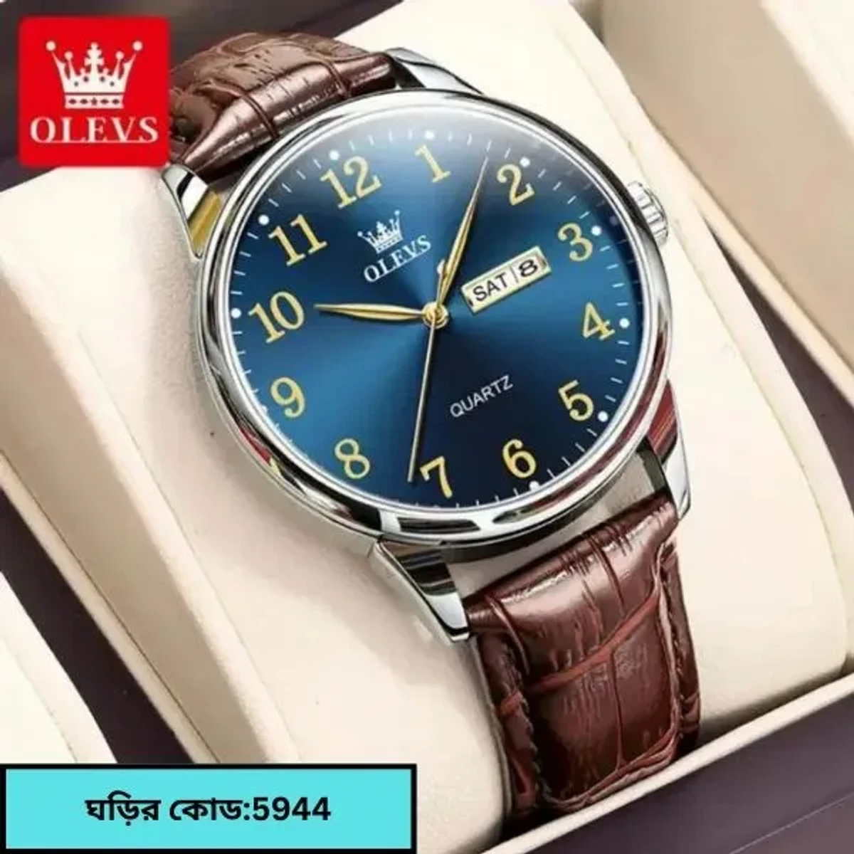 OLEVS WATCH MODEL 5535 NEW  FASHION WATCH FOR MEN BELT BROWN DIAL BLUE COLOUR WATCH- MAN WATCH