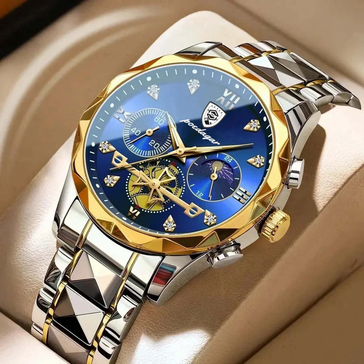 Poedagar Chronograph watch TOTON AR DIAL BLUE COLOUR WATCH MEN + এক পিস ব্যাটারি ফ্রি।