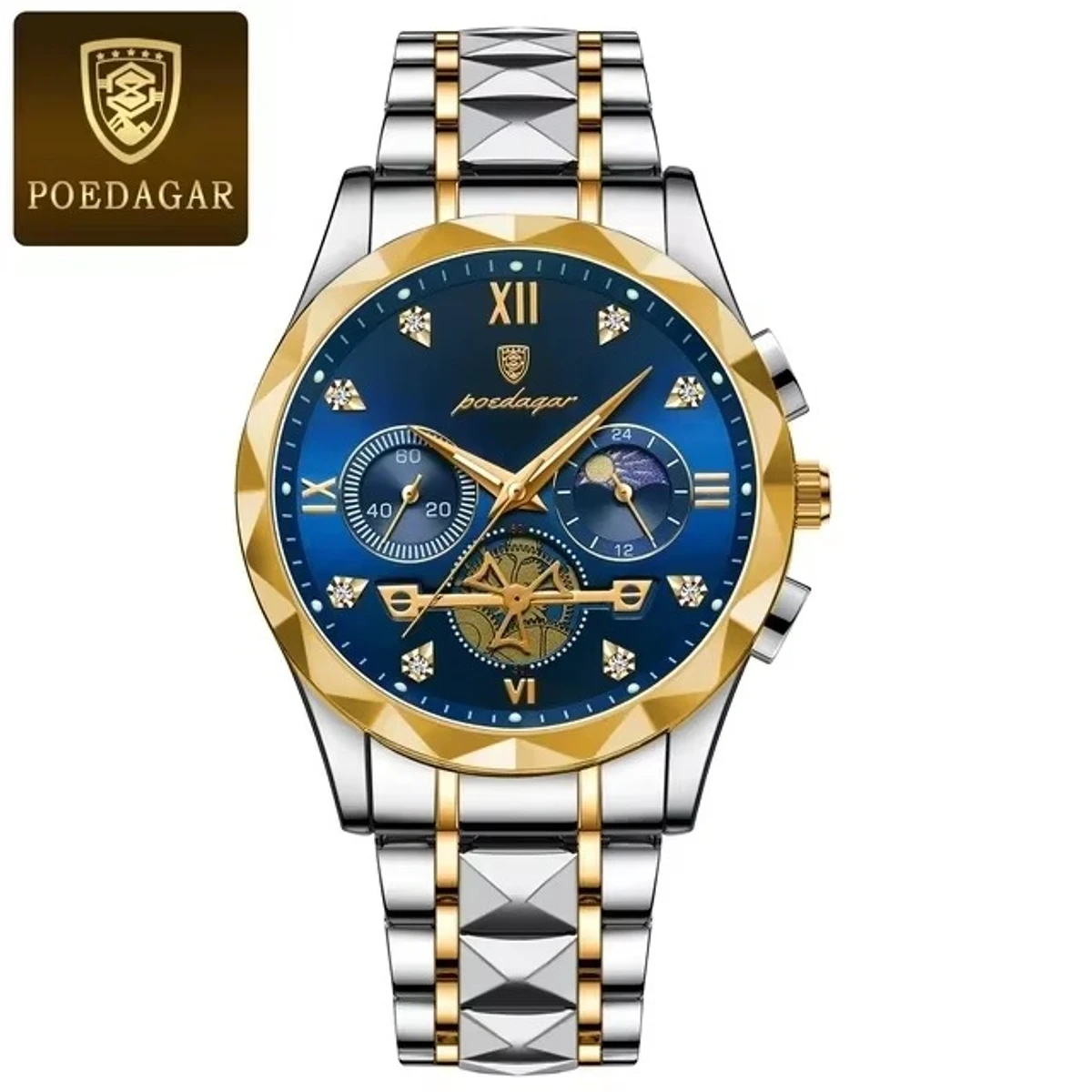 Poedagar Chronograph watch TOTON AR DIAL BLUE COLOUR WATCH MEN + এক পিস ব্যাটারি ফ্রি।