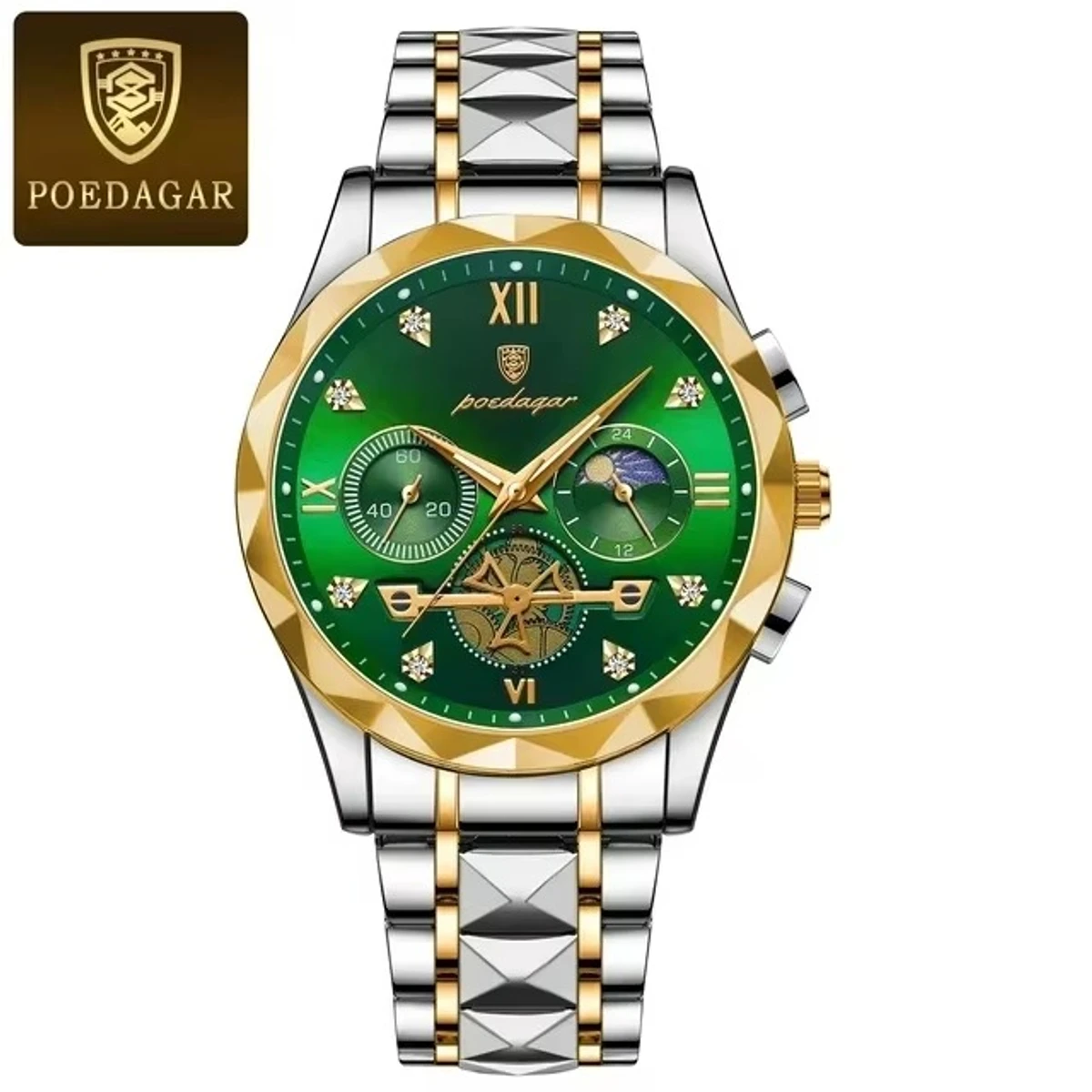 Poedagar  Chronograph TOTON AR DIAL GREEN COLOUR WATCH FOR MAN + এক পিস ব্যাটারি ফ্রি।