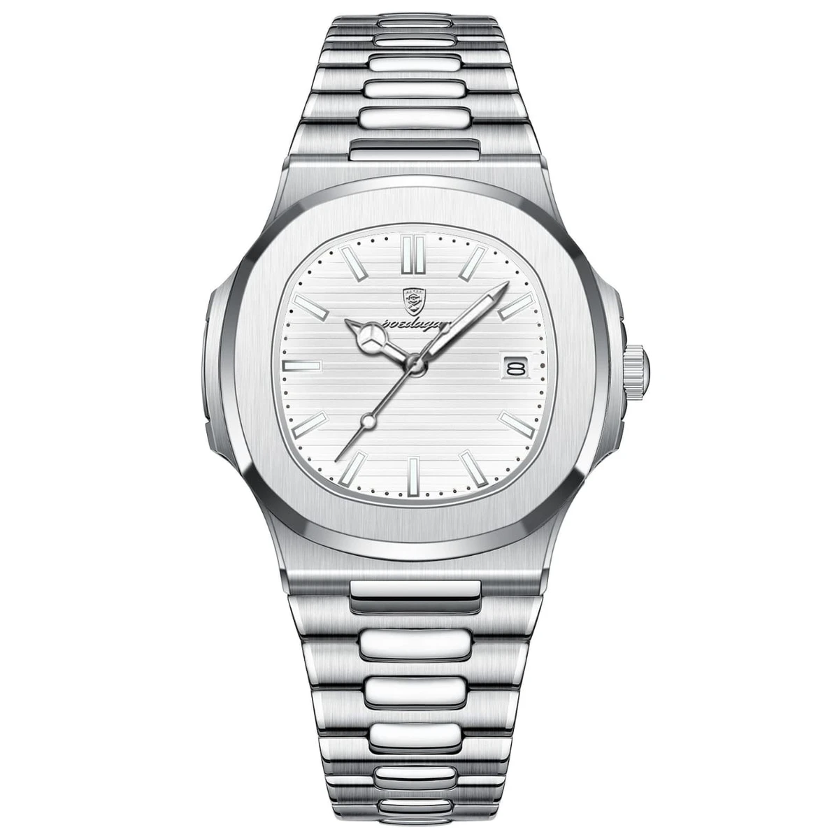 Poedagar Model 613 Stainless Steel Quartz Wristwatch for Men - Full Silver Cooler Watch + এক পিস ব্যাটারি ফ্রি।