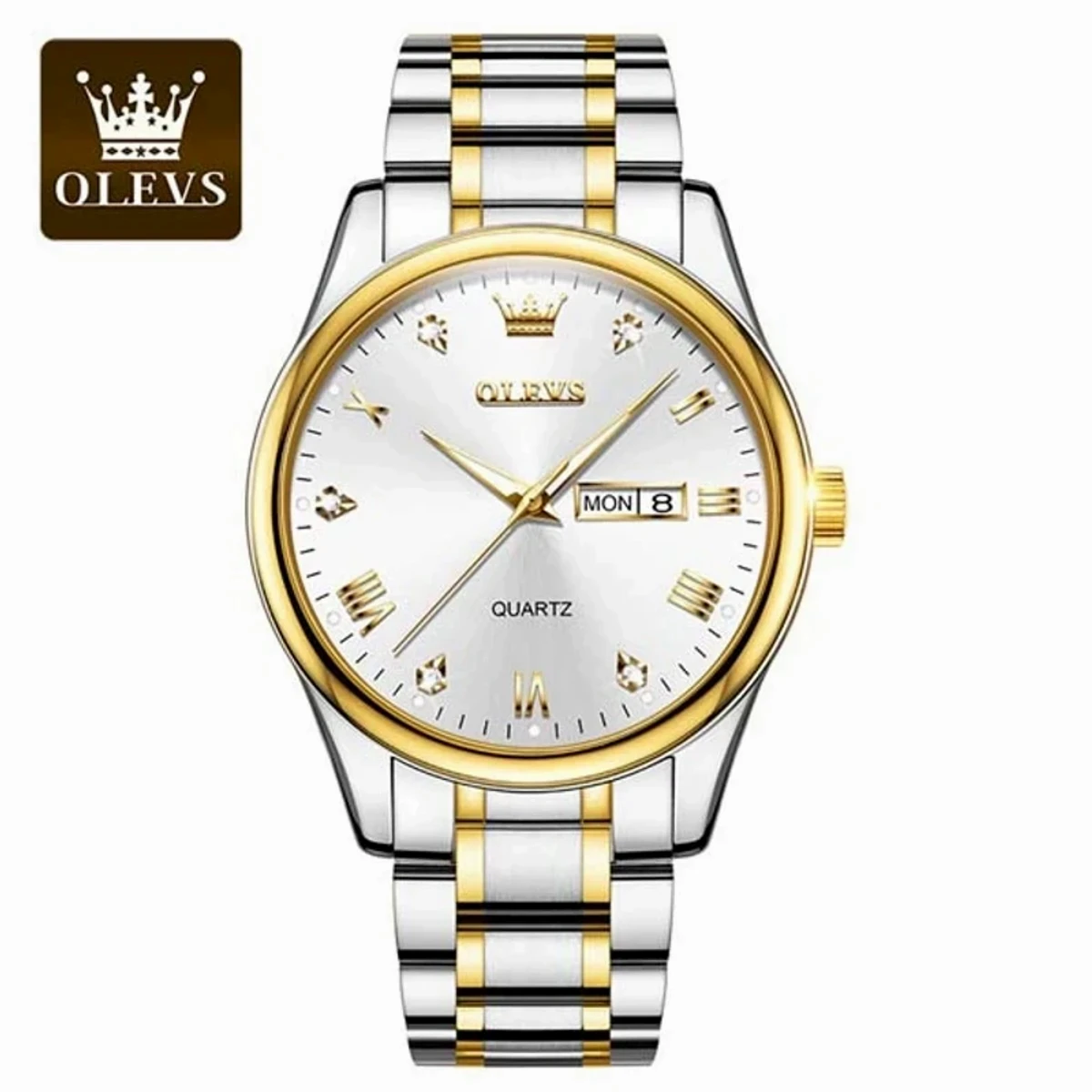 OLEVS MODEL 5563 TOP BRAND OLEVS MENS CLASSIC QUARTZ STAINLESS STEEL WATCH OLEVS MAN 5563 TOTON AR WHITE DIAL + এক পিস ব্যাটারি ফ্রি।