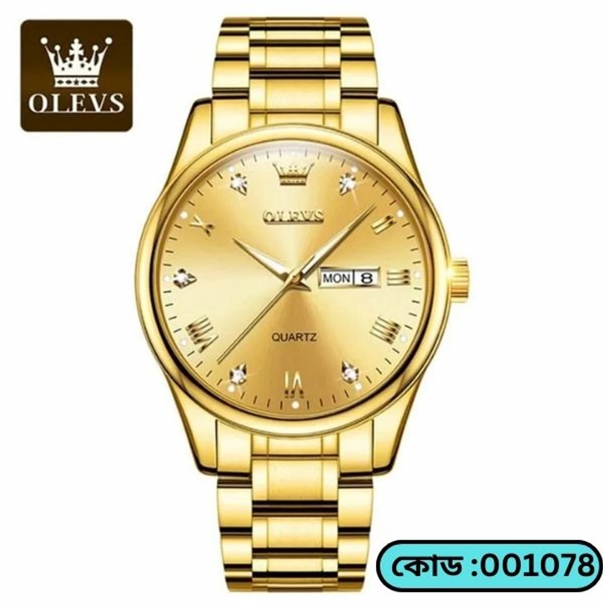 Top Brand OLEVS 5563 MODEL FULL GOLDEN COLOUR WATCH FOR MAN + এক পিস ব্যাটারি ফ্রি।