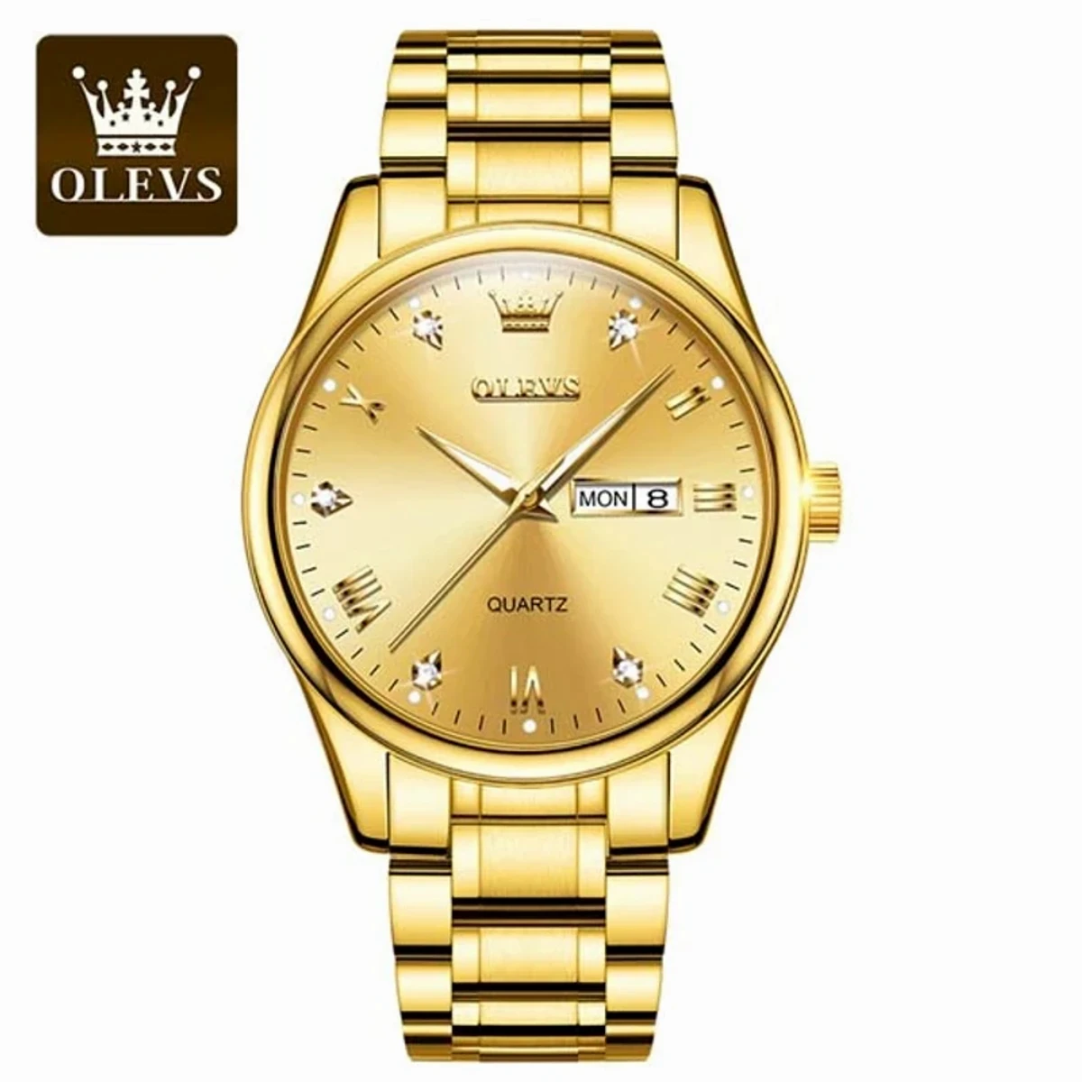 Top Brand OLEVS 5563 MODEL FULL GOLDEN COLOUR WATCH FOR MAN + এক পিস ব্যাটারি ফ্রি।