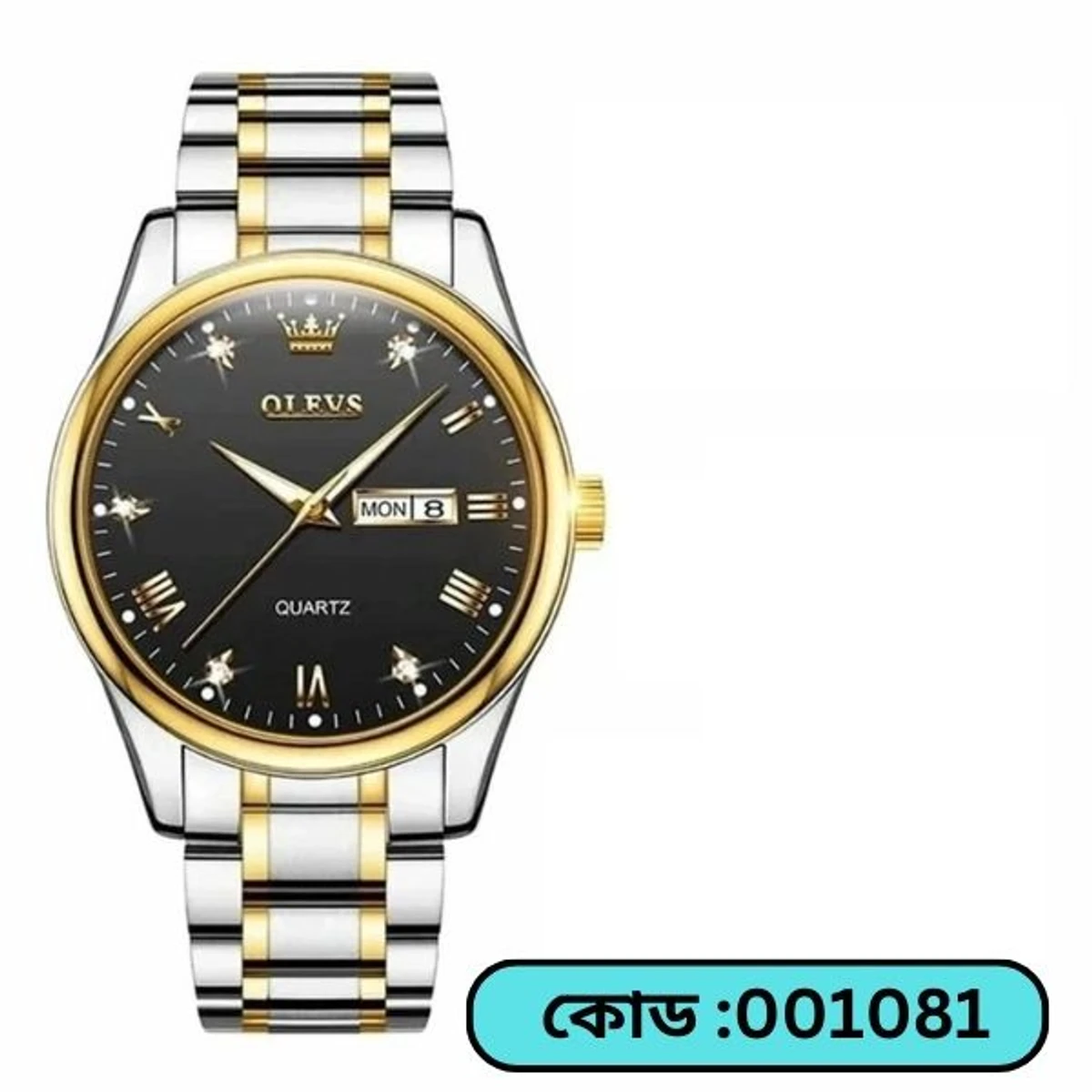 Top Brand OLEVS 5563 MODEL TOTON AR DIAL BLACK COLOUR WATCH FOR MAN + এক পিস ব্যাটারি ফ্রি।