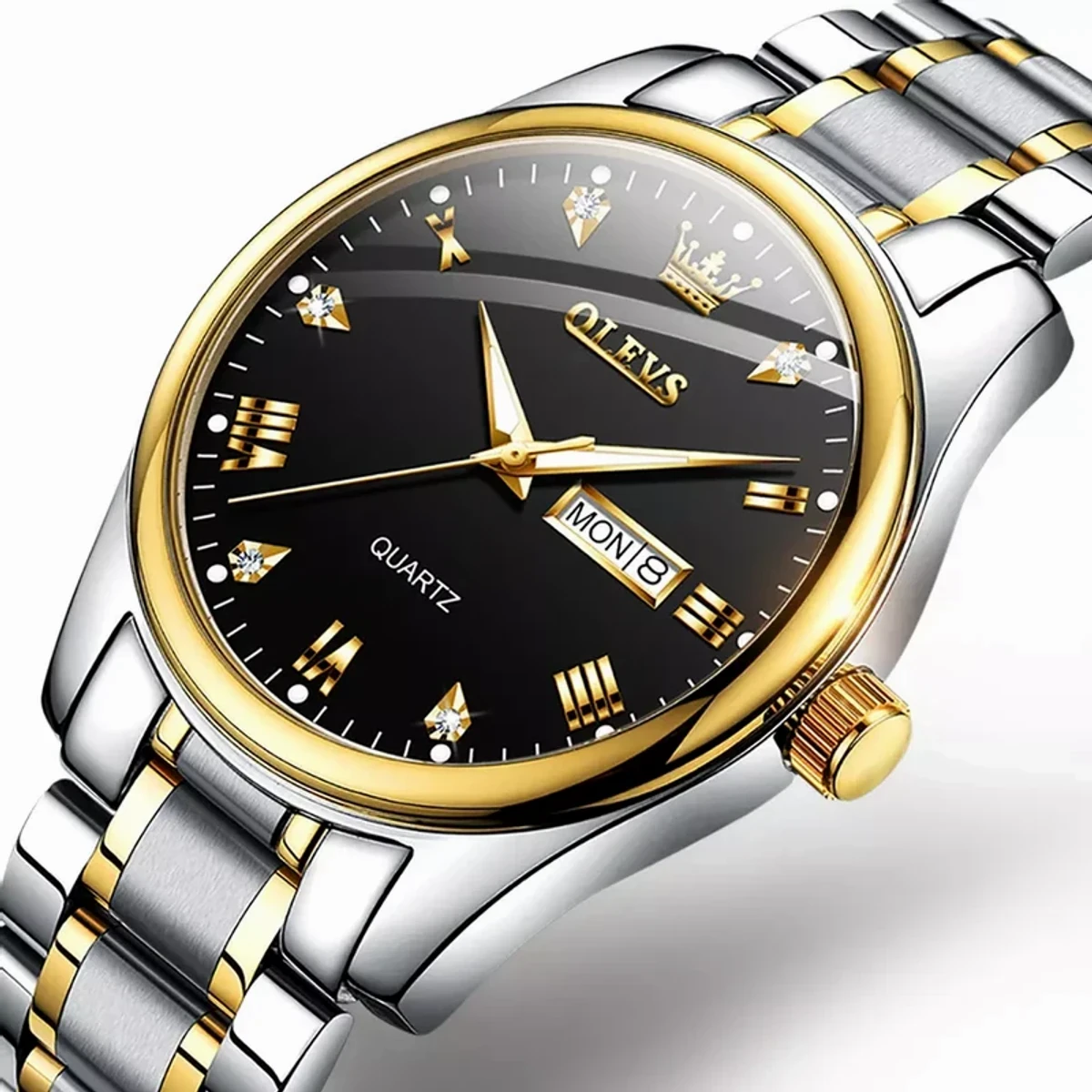 Top Brand OLEVS 5563 MODEL TOTON AR DIAL BLACK COLOUR WATCH FOR MAN + এক পিস ব্যাটারি ফ্রি।