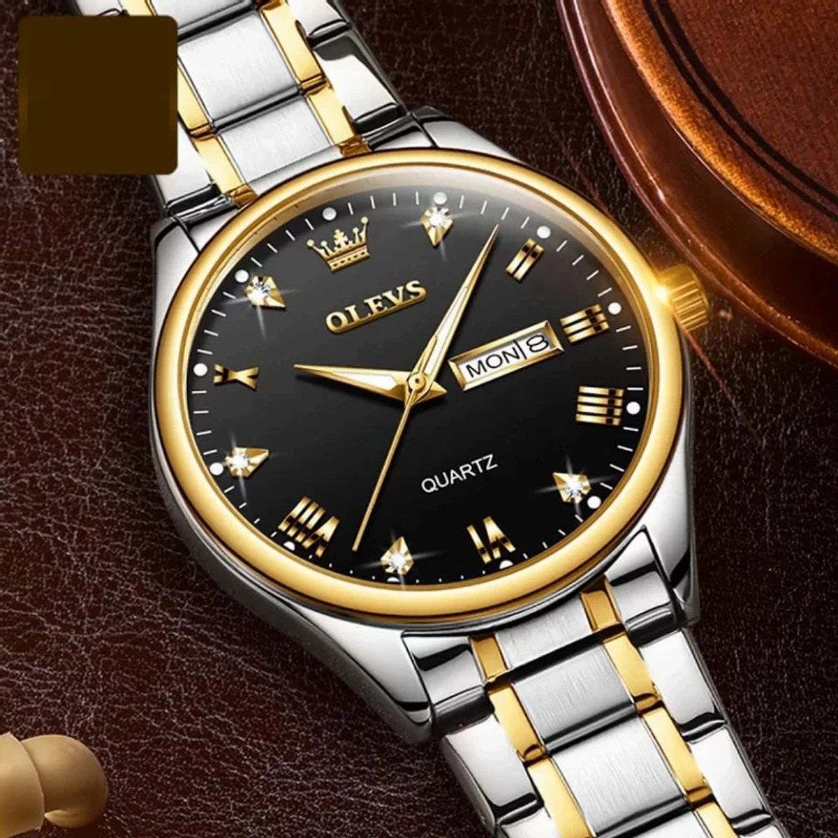 Top Brand OLEVS 5563 MODEL TOTON AR DIAL BLACK COLOUR WATCH FOR MAN + এক পিস ব্যাটারি ফ্রি।