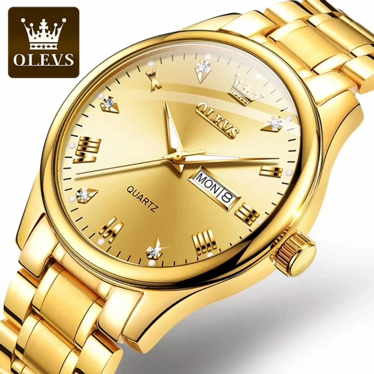 Top Brand OLEVS 5563 MODEL FULL GOLDEN  COLOURWATCH FOR MAN + এক পিস ব্যাটারি ফ্রি।