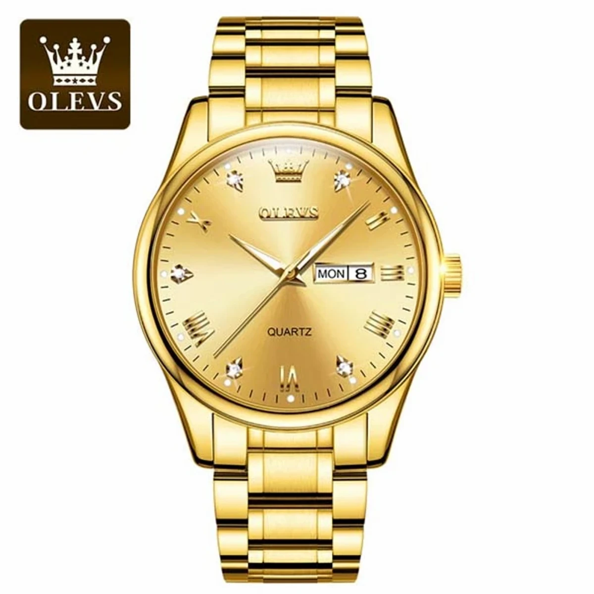 Top Brand OLEVS 5563 MODEL FULL GOLDEN  COLOURWATCH FOR MAN + এক পিস ব্যাটারি ফ্রি।