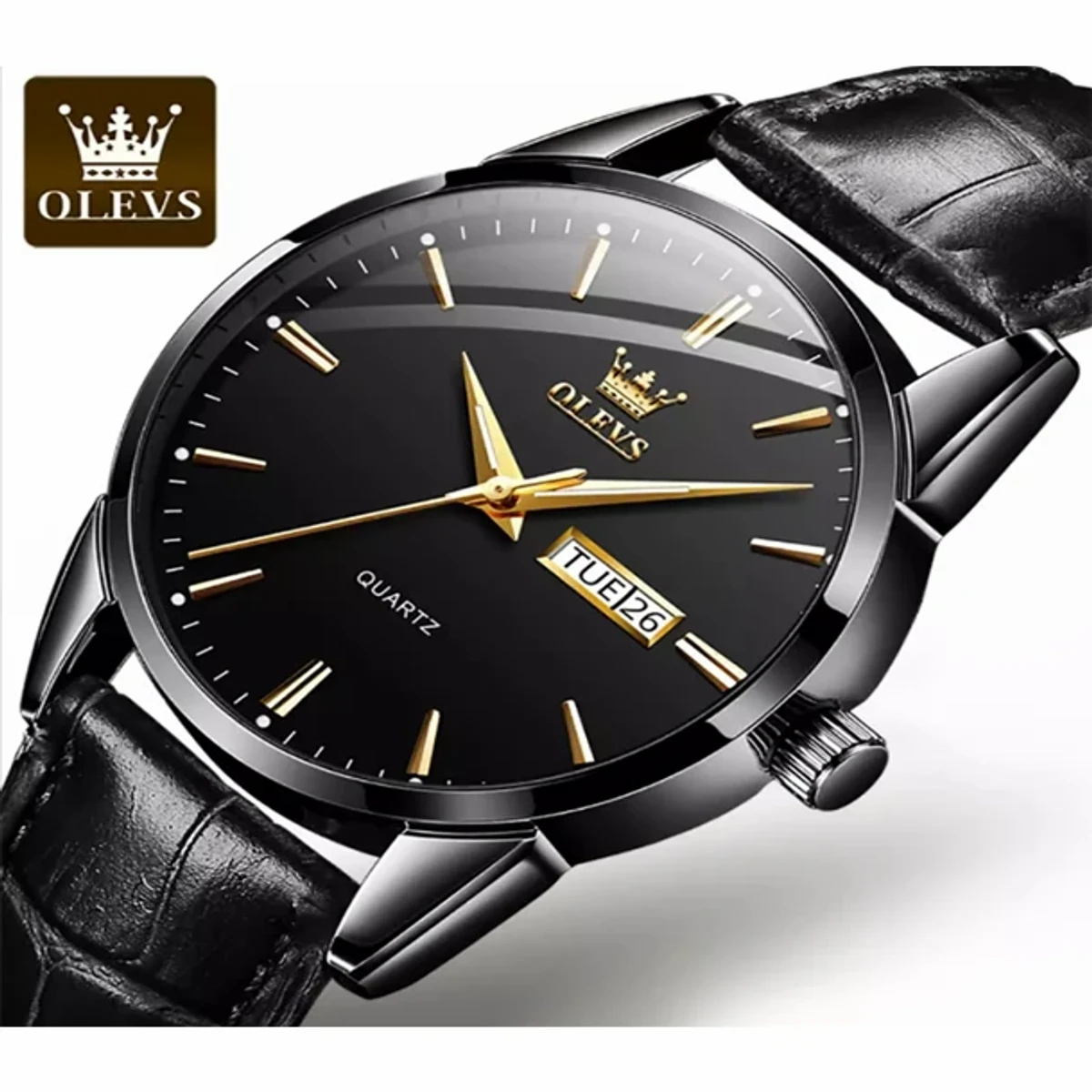 OLEVS WATCH MODEL 6898 FASHION WATCH FOR MEN FULL BLACK COLOUR WATCH FOR MEN + এক পিস ব্যাটারি ফ্রি।