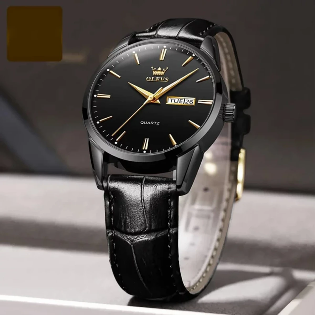 OLEVS WATCH MODEL 6898 FASHION WATCH FOR MEN FULL BLACK COLOUR WATCH FOR MEN + এক পিস ব্যাটারি ফ্রি।
