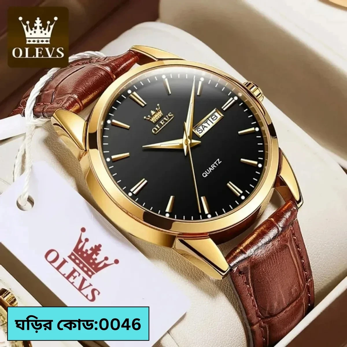 OLEVS WATCH MODEL 6898  BELT BROWN DIAL BLACK COLOUR WATCH FOR MEN