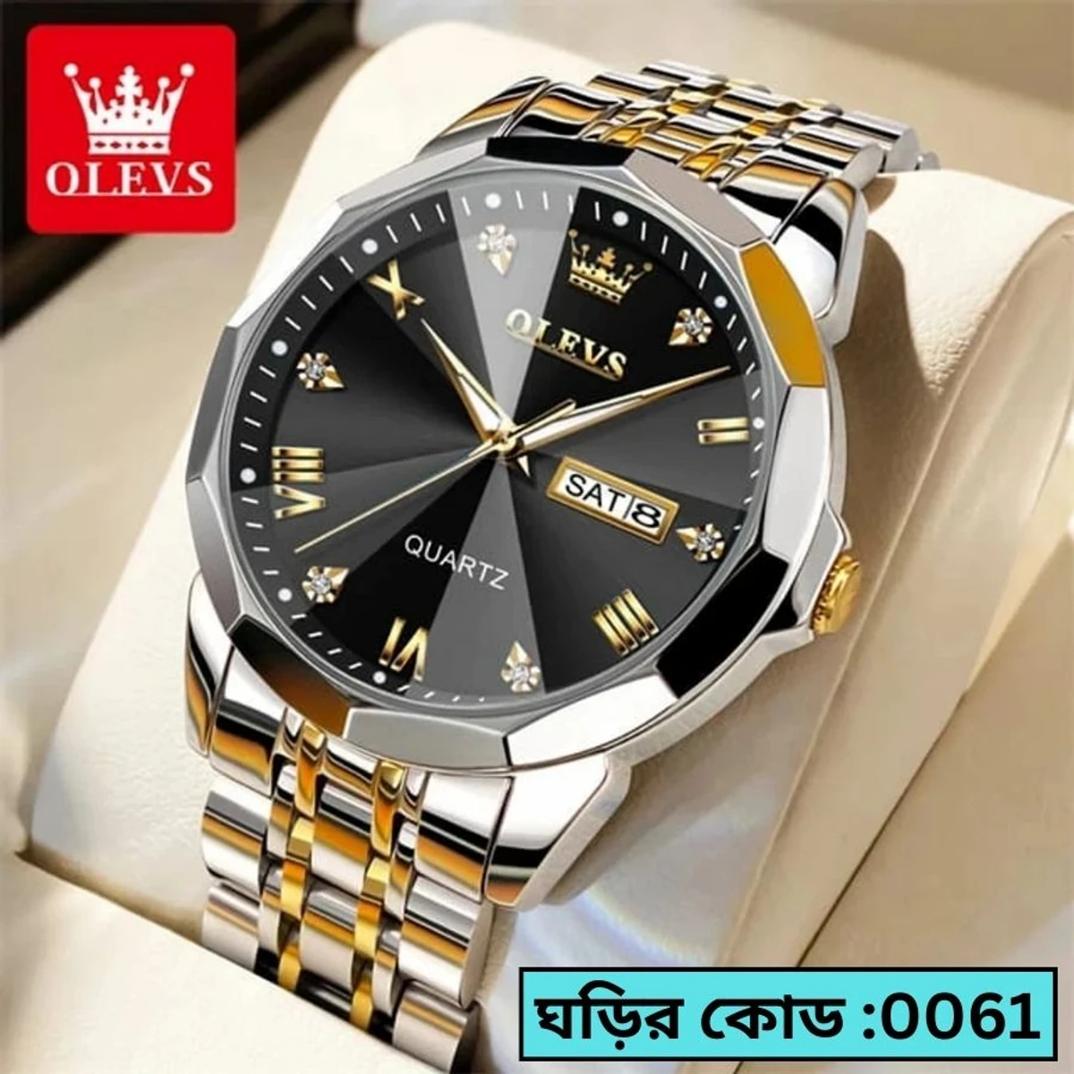 OLEVS MODEL 9931 Watch for Men  TOTON AR DIAL BLACK- MAN  WATCH  - LOCK PUSH + এক পিস ব্যাটারি ফ্রি।