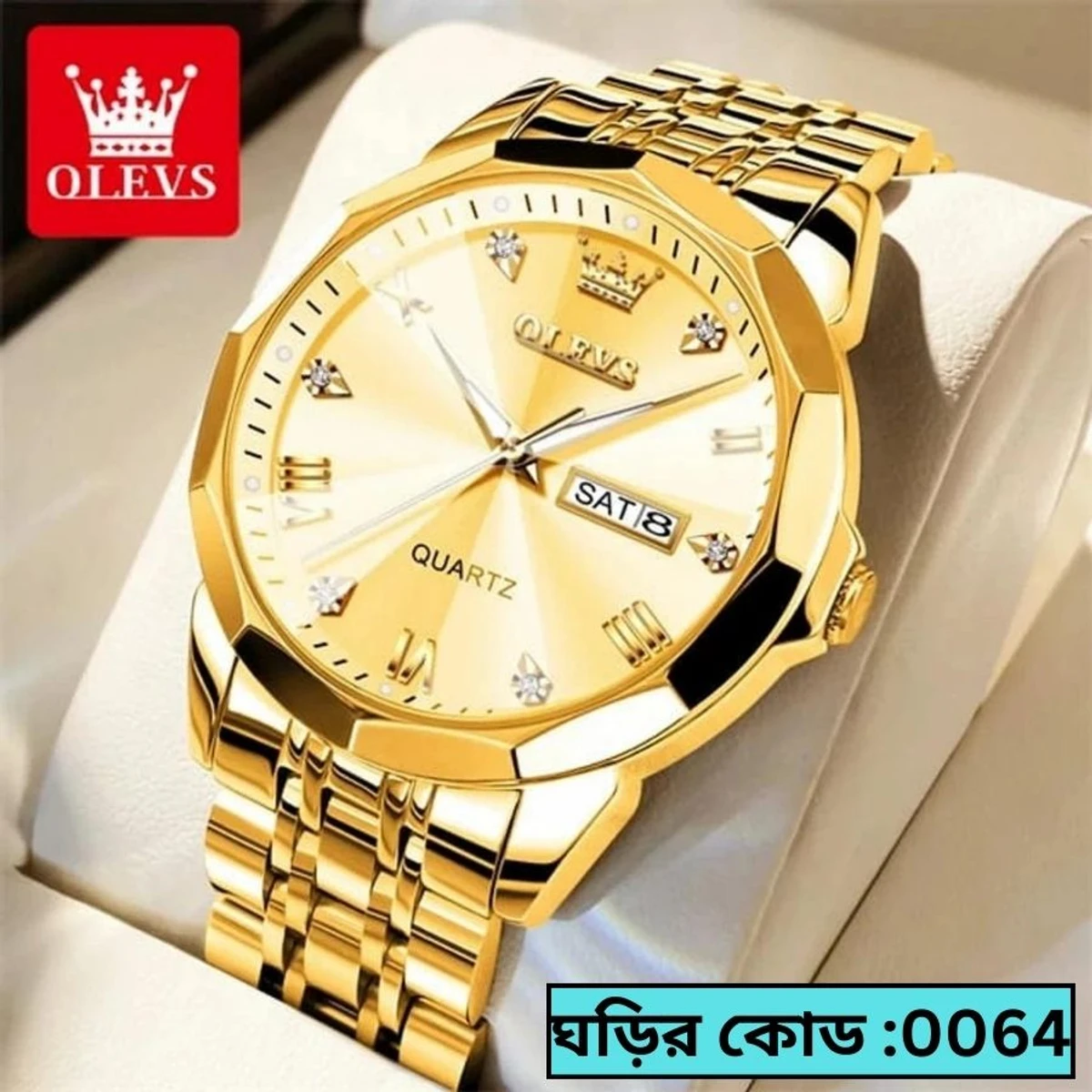 OLEVS MODEL 9931 Watch for Men Stainless Steel  Watches - 9931 FULL GOLDEN- MAN  WATCH - LOCK PUSH + এক পিস ব্যাটারি ফ্রি।