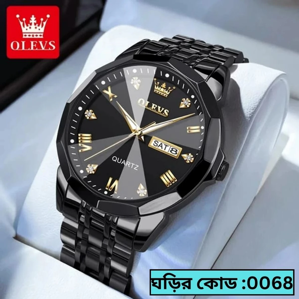 OLEVS MODEL 9931 Watch for Men Stainless Steel  Watches - 9931 FULL BLACK - LOCK PUSH + এক পিস ব্যাটারি ফ্রি।