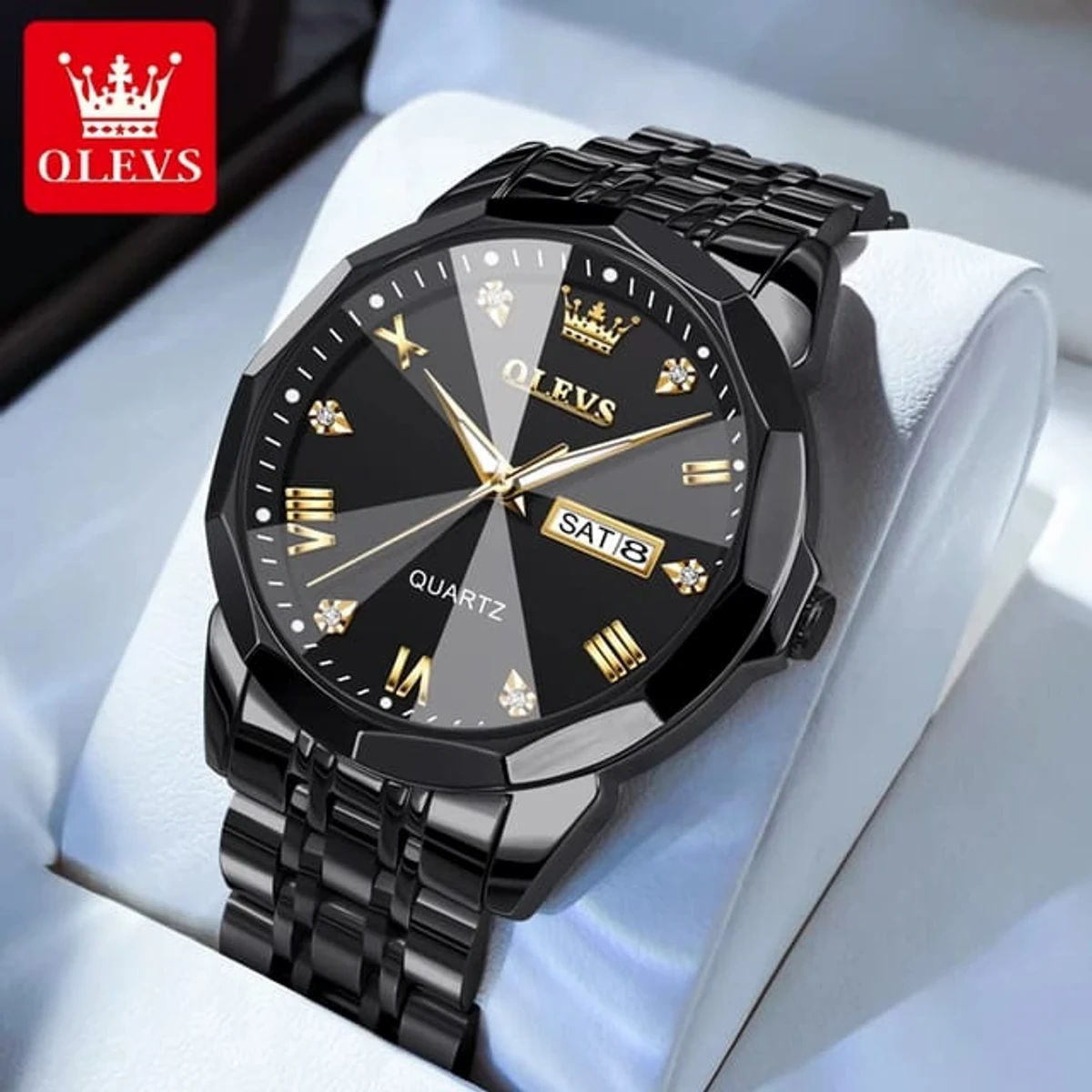 OLEVS MODEL 9931 Watch for Men Stainless Steel  Watches - 9931 FULL BLACK - LOCK PUSH + এক পিস ব্যাটারি ফ্রি।