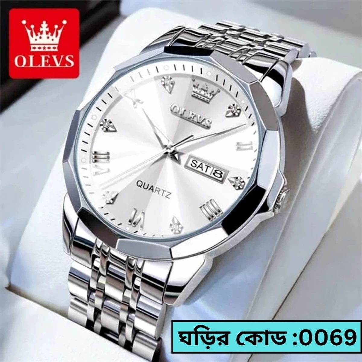 OLEVS MODEL 9931 Watch for Men Stainless Steel Watches - 9931 FULL SILVER COOLER WATCH- MAN  WATCH  - LOCK PUSH  + এক পিস ব্যাটারি ফ্রি।