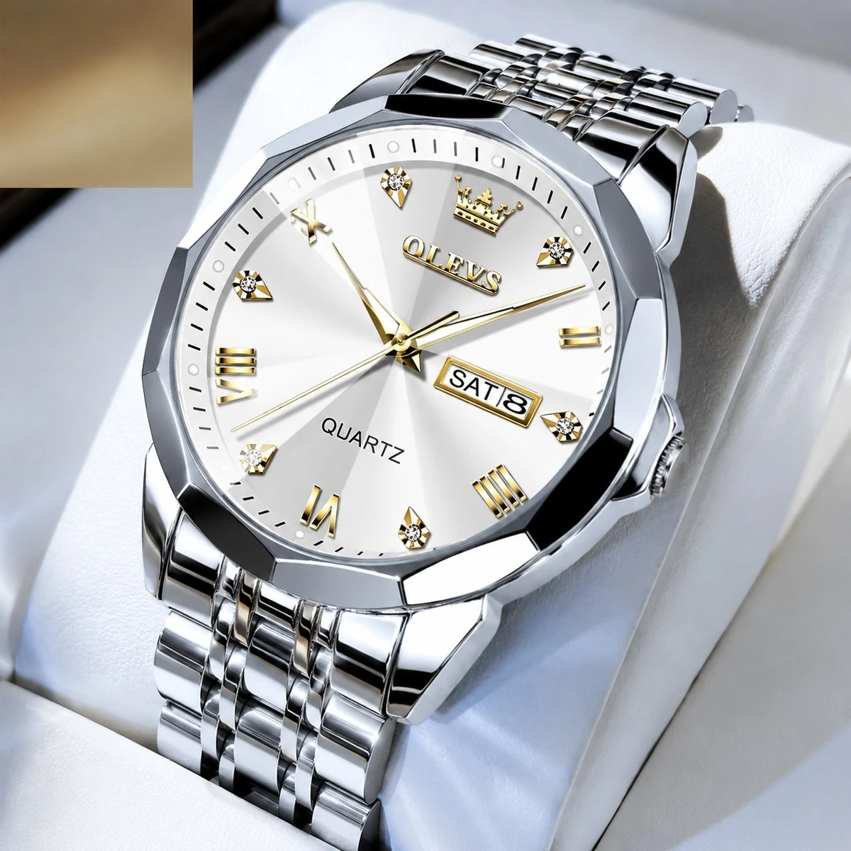 OLEVS MODEL 9931  FULL SILVER COOLER WATCH- MAN  WATCH  - LOCK PUSH